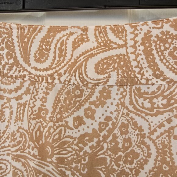 Lands' End Lined Paisley Skirt Cotton Tan White Zip Pockets Size 12 - Picture 3 of 9